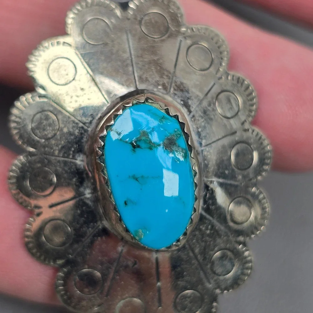 Vintage Southwestern Turquoise Concho Belt Necklace Silver Tone Stamped Metal